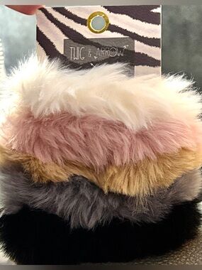 Twig & Arrow Faux Fur Hair Scrunchies -Cream, Pink, Tan, Gray, Black. NIB